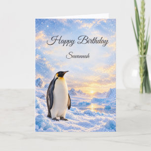 Winter Emperor Penguin Antarctic Birthday Card
