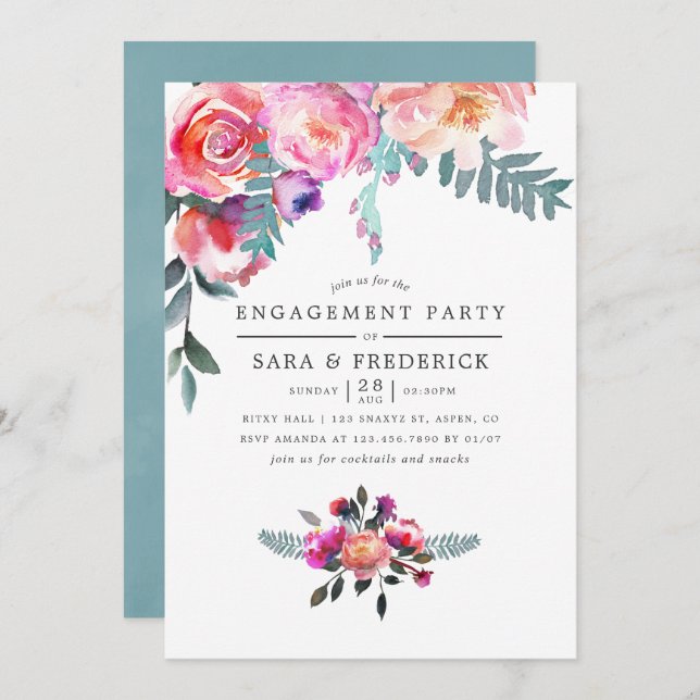 Winter Engagement Party Floral Invitation (Front/Back)