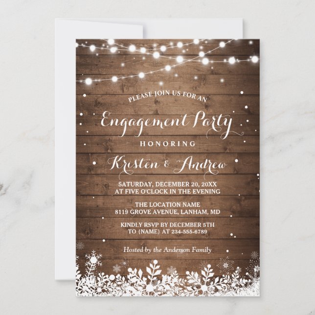Winter Engagement Party Snowflakes String Lights Invitation (Front)