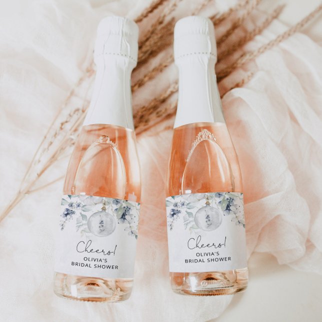 Winter eucalyptus bridal shower Sparkling Wine lab Sparkling Wine Label (Creator Uploaded)