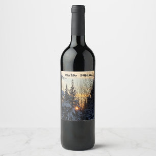 Winter Evening Snow Forest Twilight dusk Night Sun Wine Label