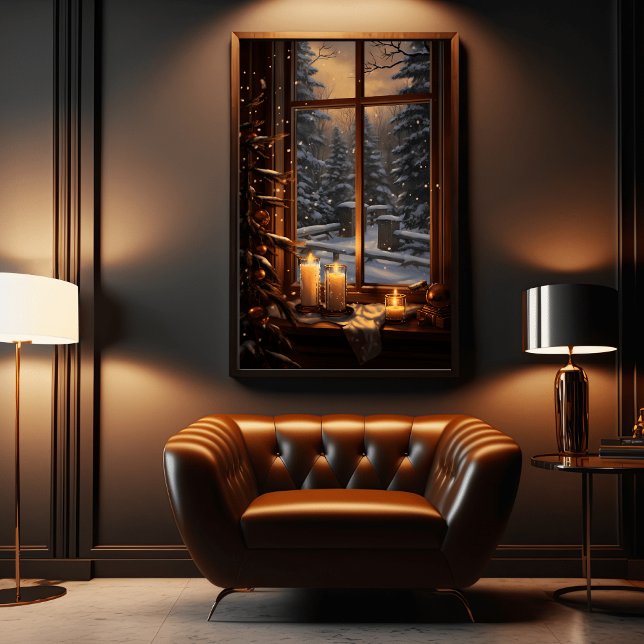 winter evening with a warm candlelit window poster (Creator Uploaded)