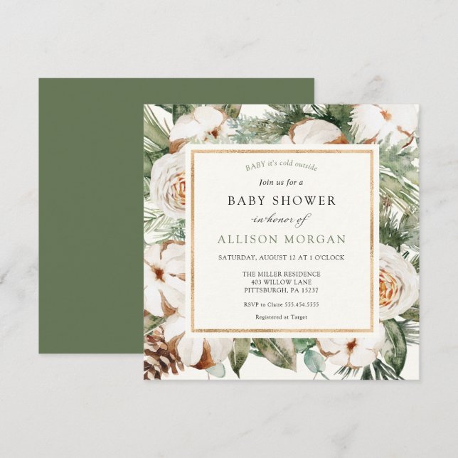 Winter Evergreen and Pine Baby Shower Invitation (Front/Back)