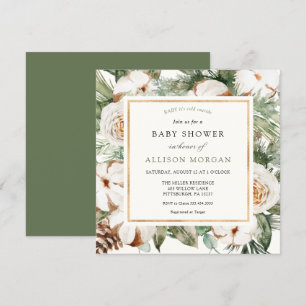 Winter Evergreen and Pine Baby Shower Invitation