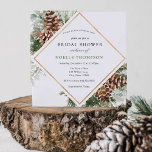 Winter Evergreen and Pine Bridal Shower Invitation<br><div class="desc">Elegant Winter-themed bridal shower invitation features a gold frame surrounded by watercolor evergreen,  pines and winter florals. Personalize with your information or click "Click to customize further" to edit font styles,  size and colours.</div>