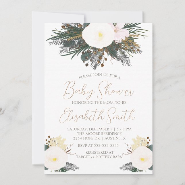 Winter Evergreen Baby Shower Invitation (Front)