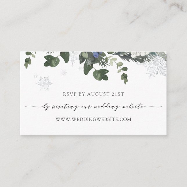 Winter Evergreen Blue Wedding RSVP Online Enclosure Card (Front)