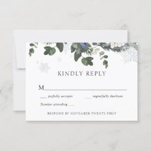 Winter Evergreen Blue Wedding RSVP Response Invitation