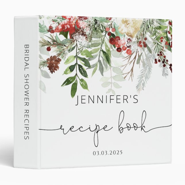 Winter Evergreen Bridal Shower Recipe Book Binder (Front/Spine)