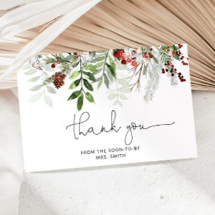 Winter evergreen bridal shower thank you card