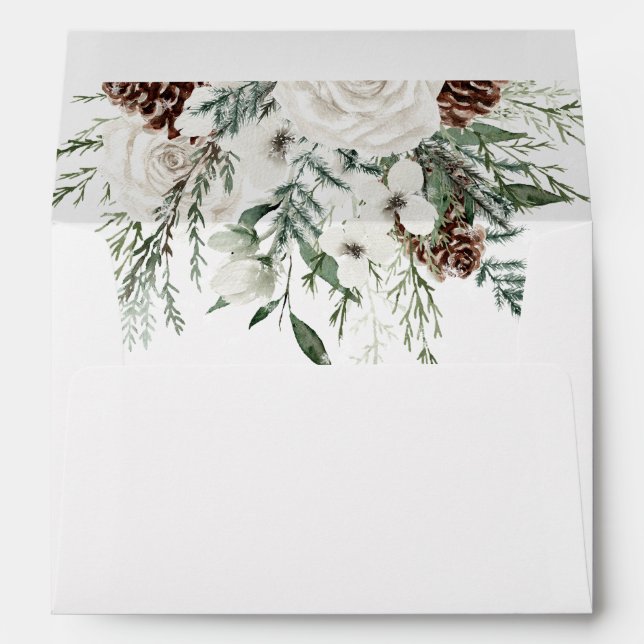 Winter evergreen elegant wedding envelope (Back (Bottom))