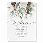 Winter evergreen elegant wedding welcome