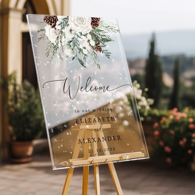 Winter evergreen elegant wedding welcome acrylic sign (Creator Uploaded)