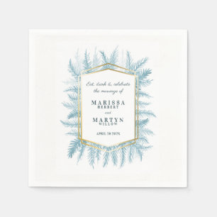 Winter evergreen foliage watercolor blue wedding napkin
