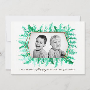 Winter evergreen foliage watercolor green holiday card