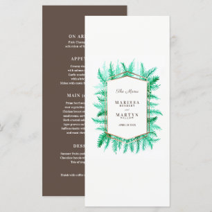 Winter evergreen foliage watercolor green wedding menu