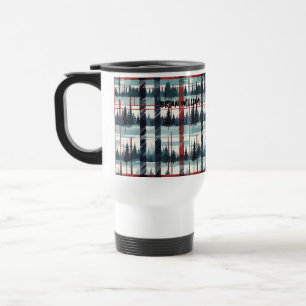 Winter Evergreen Forest Plaid in Red Green White Travel Mug