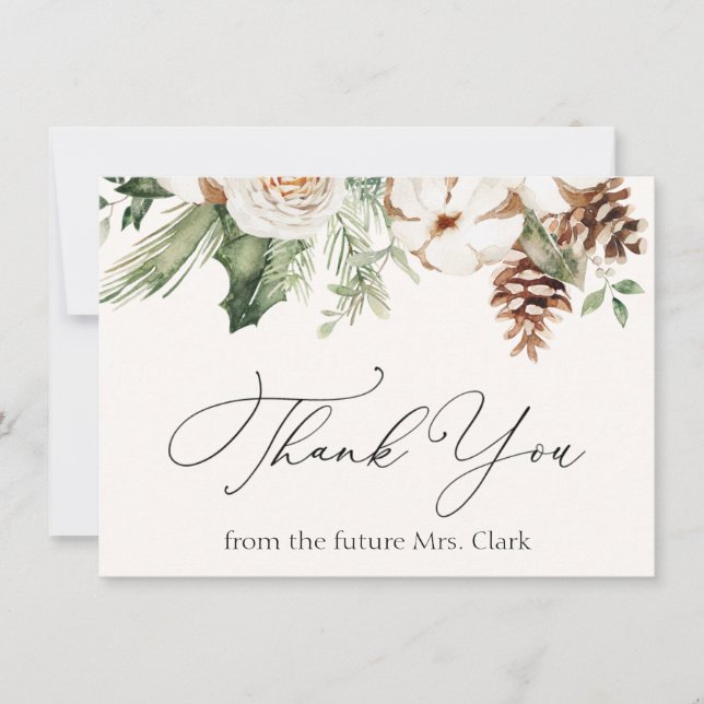 Winter Evergreen Greenery Thank You  Note Card (Front)