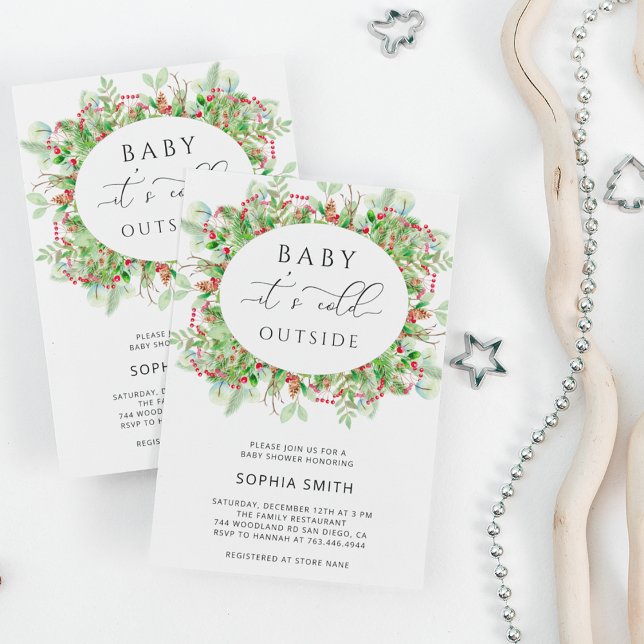 Winter evergreen it's cold outside baby shower invitation (Creator Uploaded)