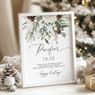 Winter evergreen Pacifier hunt baby shower game Poster