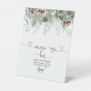 Winter Evergreen Pine Baby Shower Mom-osa Bar Pedestal Sign
