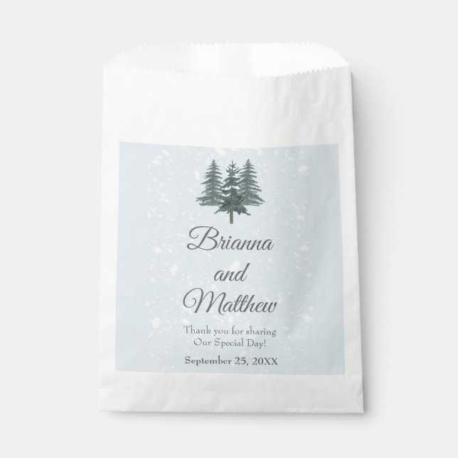 Winter Evergreen Snow Wedding Favour Bag (Front)