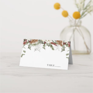 Winter Evergreen Snowflakes Name Place Cards