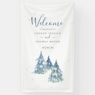 Winter Evergreen Tree Watercolor Wedding Banner