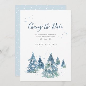 Winter Evergreen Tree Watercolor Wedding Save The Date