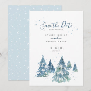 Winter Evergreen Tree Watercolor Wedding Save The Date