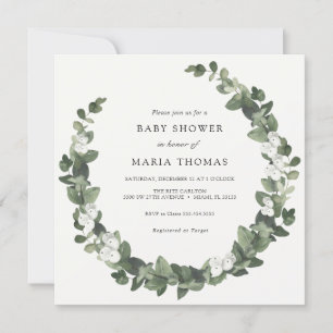 Winter Evergreen White Baby Shower Invitation