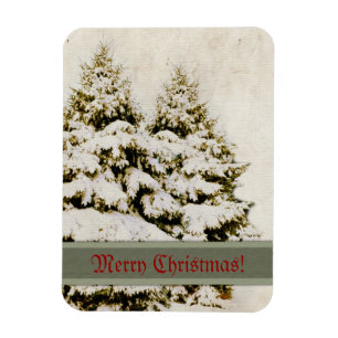 Winter Evergreens Vintage Magnet