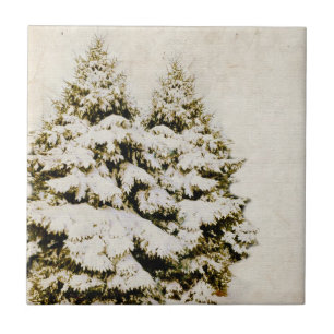 Winter Evergreens Vintage Tile