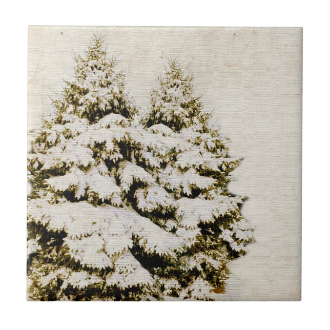Winter Evergreens Vintage Tile (Front)