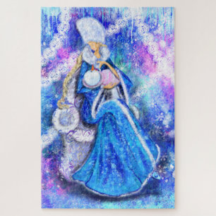 Winter Fairy Feeds Baby Snowman Fantasy Puzzle