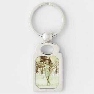 Winter Fairy in Snowy Forest Fantasy Art Keychain