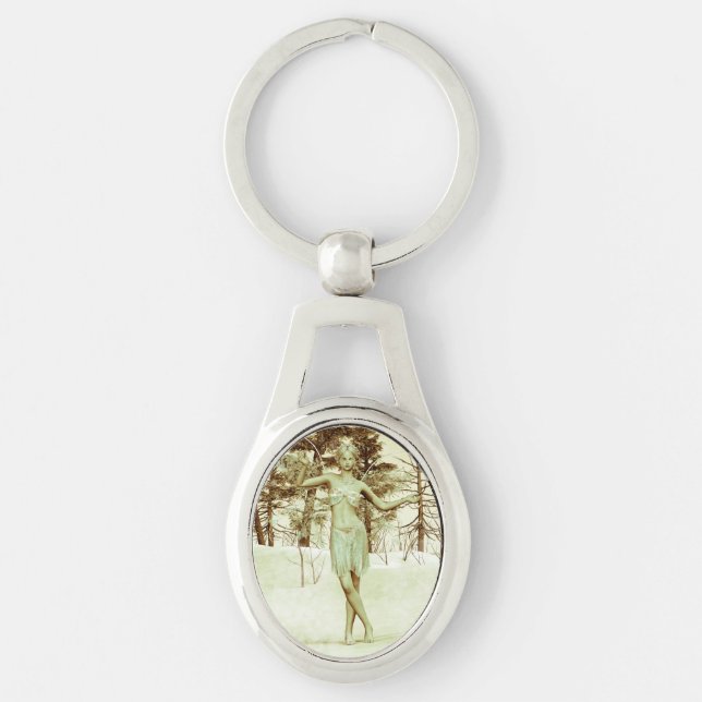Winter Fairy in Snowy Forest Fantasy Art Keychain (Front)