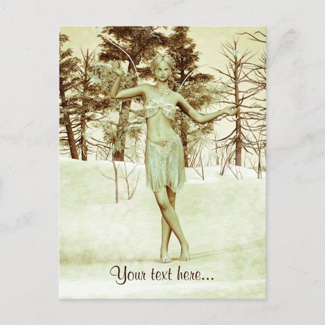 Winter Fairy in Snowy Forest Fantasy Art Postcard (Front)