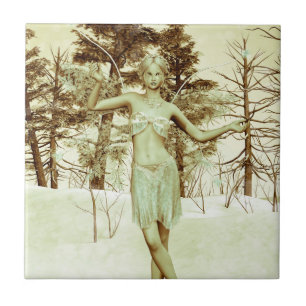 Winter Fairy in Snowy Forest Fantasy Art Tile