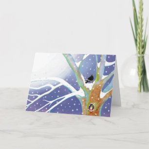 Winter Fairy Tale - Singing Blackbird and a gnome  Card