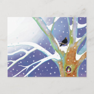 Winter Fairy Tale - Singing Blackbird and a gnome  Postcard