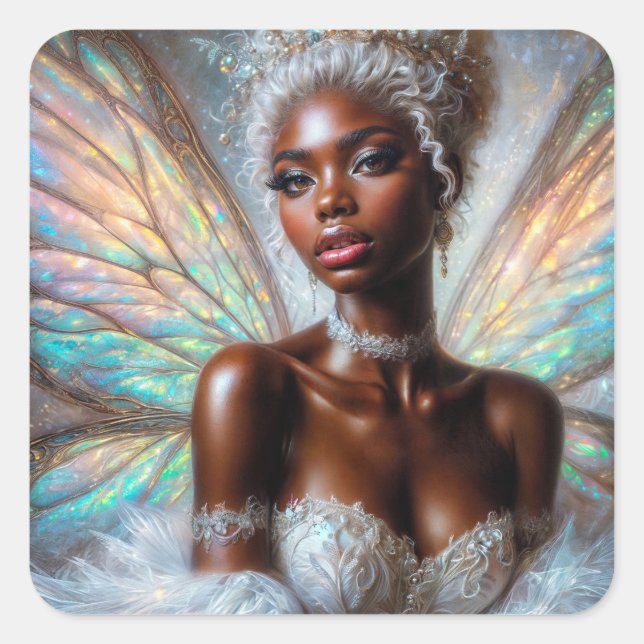 Winter Fairy With Dark Skin Square Sticker (Front)