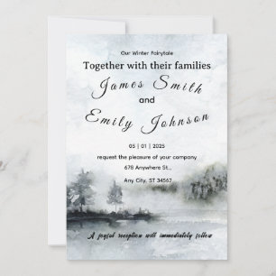 Winter Fairytale Watercolor Landscape Wedding Invitation