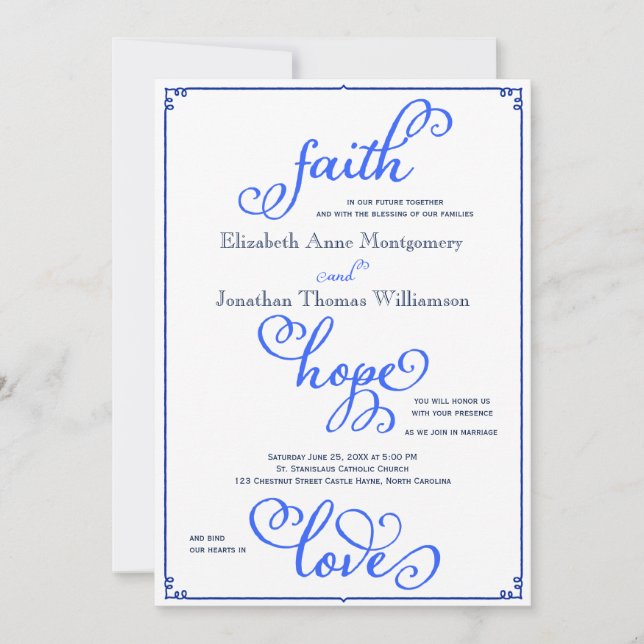 Winter Faith Hope Love Script Faire-part de mariag (Devant)
