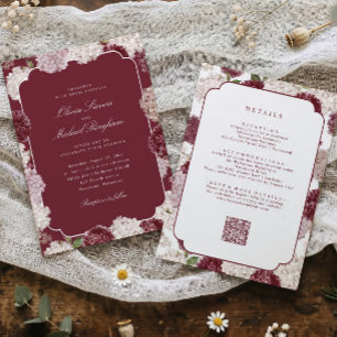Winter Fall Wedding Burgundy Hydrangea All in One Invitation
