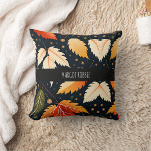 Winter falling leaves Orange Retro Pattern Throw Pillow