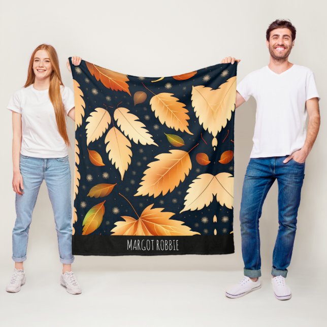 Winter falling leaves snowflakes Retro Pattern Fleece Blanket (In Situ)
