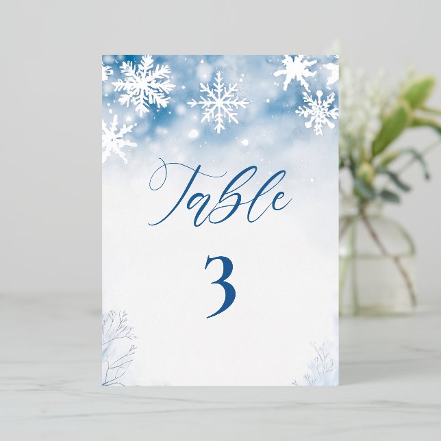 Winter Falling Snow Forest Rustic Wedding Table Nr (Standing Front)