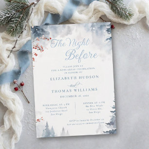 Winter Falling Snow Mountain Wedding Rehearsal Invitation
