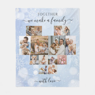 Winter Family Christmas Modern 14 Photo Collage Fleece Blanket